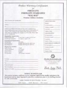 Product Warranty Certification for FIBER-LITE FIBER-LITE STABILIZED 