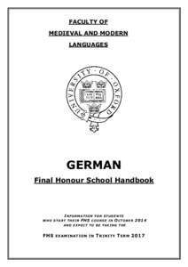 COURSE GUIDE: THE FINAL HONOUR SCHOOL COURSE (second and final year)