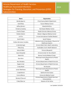 Arizona Department of Health Services Healthcare Associated Infections Strategies for Training, Education, and Prevention (STEP) Subcommittee  2014