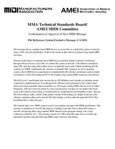 MMA Technical Standards Board/ AMEI MIDI Committee Confirmation of Approval of New MIDI Message File Reference System Exclusive Message (CAThis message allows computer based MIDI devices to access files on a share