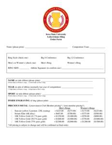 Iowa State University Letterwinner Ring Order Form Name (please print) _______________________________________