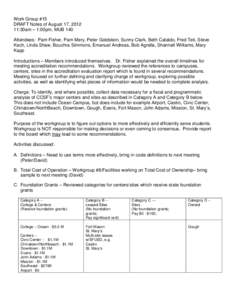 Work Group #15 DRAFT Notes of August 17, [removed]:30am – 1:00pm, MUB 140 Attendees: Pam Fisher, Pam Mery, Peter Goldstein, Sunny Clark, Beth Cataldo, Fred Teti, Steve Kech, Linda Shaw, Bouchra Simmons, Emanuel Andreas, 