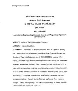 Billing Code: 6720-OlP  DEPARTMENT OF THE TREASURY Office Of Thrift Supervision 12 CFR Parts 560, 563, 574, 575, 583, 584 mo. 9f&113]