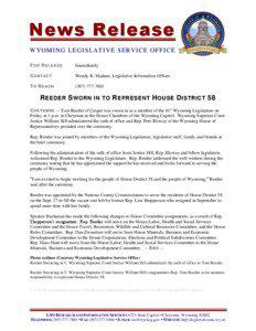 News Release WYOMING LEGISLATIVE SERVICE OFFICE FOR RELEASE