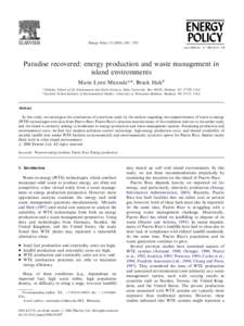 ARTICLE IN PRESS  Energy Policy–1702 Paradise recovered: energy production and waste management in island environments