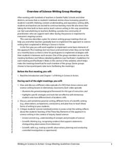 May be photocopied for classroom or workshop use. © 2011 by Betsy Rupp Fulwiler from Writing in Science in Action. Portsmouth, NH: Heinemann.  Overview of Science-Writing Group Meetings After working with hundreds of te