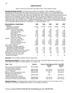 136  RARE EARTHS1 (Data in metric tons of rare-earth oxide (REO) content, unless otherwise noted) Domestic Production and Use: Rare earths were mined by one company in[removed]Bastnasite, a rare-earth fluocarbonate mineral