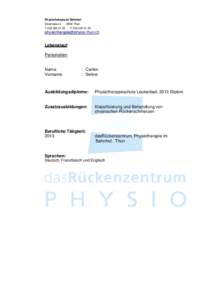 Physiotherapie im Bahnhof SeestrasseThun TF 