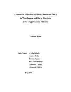 Assessment of Iodine Deficiency Disorder (IDD) in Womberma and Burie Districts, West Gojjam Zone, Ethiopia Technical Report