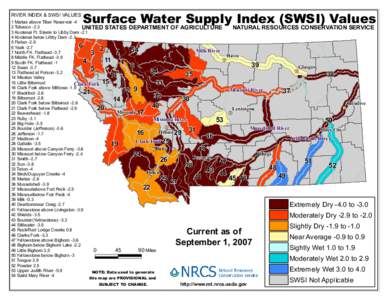 RIVER INDEX & SWSI VALUES  Surface Water Supply Index (SWSI) Values 1 Marias above Tiber Reservoir -4 2 Tobacco -2.3