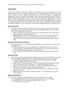 Physical Education Standards of Learning for Virginia Public Schools – January[removed]Grade Nine In grade nine, students complete the transition from modified versions of movement forms to more complex applications acro