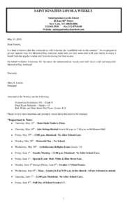 SAINT IGNATIUS LOYOLA WEEKLY Saint Ignatius Loyola School 48 East 84th Street New York, NYFax