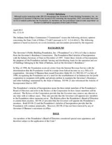 IC[removed]Definitions Although a prior executive order[removed]recognized the Governor’s Public Building Foundation, Inc., no successor to Governor O’Bannon has issued an EO renewing this recognition. SEC concluded 