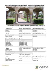 Examination Supervisor Handbook (Version SeptemberTHE UNIVERSITY OF QUEENSLAND – EXAMINATION SUPERVISOR HANDBOOK IMPORTANT CONTACT INFORMATION All Campuses
