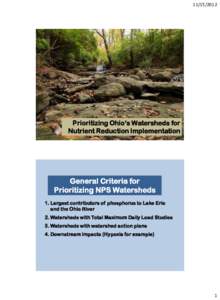 [removed]Prioritizing Ohio’s Watersheds for Nutrient Reduction Implementation  General Criteria for