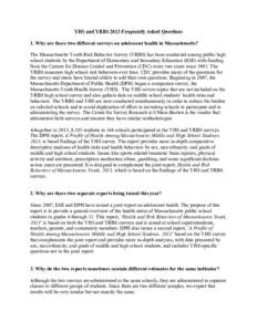 YHS and YRBS 2013 Frequently Asked Questions 1. Why are there two different surveys on adolescent health in Massachusetts? The Massachusetts Youth Risk Behavior Survey (YRBS) has been conducted among public high school s