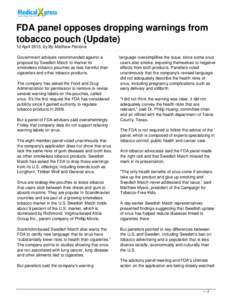 FDA panel opposes dropping warnings from tobacco pouch (Update)
