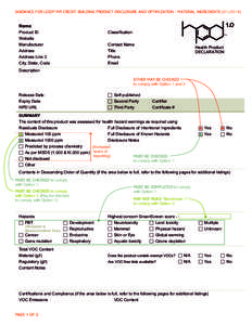 GUIDANCE FOR LEED® MR CREDIT: BUILDING PRODUCT DISCLOSURE AND OPTIMIZATION - MATERIAL INGREDIENTS[removed]Name Product ID