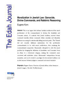 The Edah Journal  Moralization in Jewish Law: Genocide,