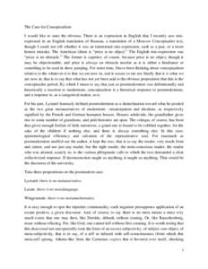 Cognition / Ontology / Conceptual art / Moscow Conceptualists / Jean-François Lyotard / Ludwig Wittgenstein / Aesthetics / Idea / Slavoj Žižek / Philosophy / Continental philosophy / Psychoanalytic theory
