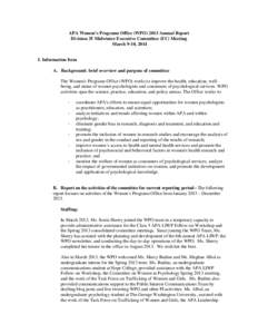 APA Women’s Programs Office (WPO[removed]Annual Report Division 35 Midwinter Executive Committee (EC) Meeting March 9-10, 2014 I. Information Item A. Background: brief overview and purpose of committee