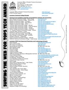 Oak Ridge Associated Universities / Louisiana Technical College / Baton Rouge /  Louisiana / Delgado Community College / Baton Rouge Community College / Remington College / Louisiana Tech University / Our Lady of the Lake College / Blue Cliff College / Louisiana / Association of Public and Land-Grant Universities / Louisiana African American Heritage Trail