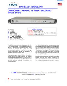 800 SERIES  MADE IN THE USA LINK ELECTRONICS, INC. COMPONENT ANALOG to NTSC ENCODING