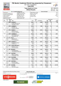 FIS Nordic Combined World Cup presented by Viessmann 5th Team Competition Lahti (FIN) SAT 1 MAR[removed]Team Sprint 2x7.5 km