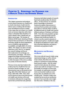 Chapter 3. Assessing the Evidence e‑Health Tools for Diverse Users Introduction This chapter summarizes and analyzes recent research literature on e‑health tools to clarify what about e‑health tools for