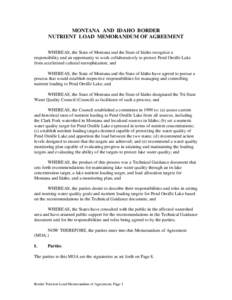 Montana DEQ - Montana and Idaho Border Nutrient Load Agreement