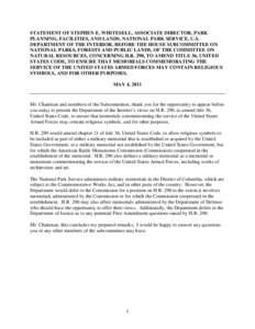 STATEMENT OF STEPHEN E. WHITESELL, ASSOCIATE DIRECTOR, PARK PLANNING, FACILITIES, AND LANDS, NATIONAL PARK SERVICE, U.S. DEPARTMENT OF THE INTERIOR, BEFORE THE HOUSE SUBCOMMITTEE ON NATIONAL PARKS, FORESTS AND PUBLIC LAN