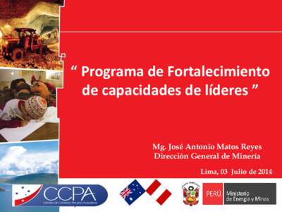 “ Programa de Fortalecimiento de capacidades de líderes ” Mg. José Antonio Matos Reyes Dirección General de Minería Lima, 03 Julio de 2014