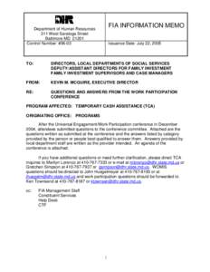 FIA INFORMATION MEMO  Department of Human Resources 311 West Saratoga Street Baltimore MD[removed]Control Number: #06-03