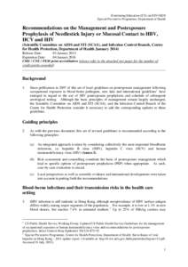 Recommendations on the Management and Postexposure Prophylaxis of Needlestick Injury or Mucosal Contact to HBV, HCV and HIV