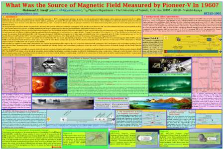 What Was the Source of Magnetic Field Measured by Pioneer-V In 1960? C Mahmoud E. Yousif ([removed]/), /O Physics Department - The University of Nairobi, P. O. Box[removed]Nairobi-Kenya  www.exmfpropul