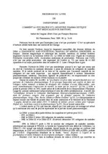 RECENSION DU LIVRE DE CHRISTOPHER LANE COMMENT LA PSYCHIATRIE ET L’INDUSTRIE PHARMACEUTIQUE ONT MEDICALISE NOS EMOTIONS, traduit de l’anglais (Etats-Unis) par François Boisivon