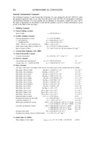 K6  ASTRONOMICAL CONSTANTS Selected Astronomical Constants The Defining Constants (1) and Current Best Estimates (2) were adopted by the IAU 2009 GA, while