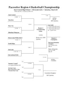 Pacesetter Region 4 Basketball Championship East Central High School • 8th Grade Girls • Saturday, March[removed]State Hwy 23 Finlayson, MN[removed]East Central 11:00 C