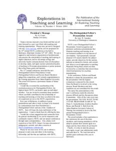 Explorations in Teaching and Learning Volume 16, Number 1 Winter 2004 President’s Message By Al Crispo