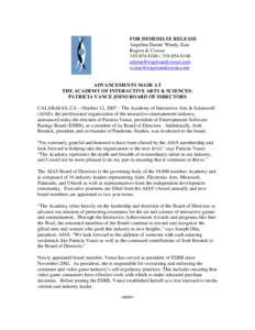 Entertainment Software Association / Year of birth missing / Academy of Interactive Arts & Sciences / Patricia Vance / Josh Resnick / Electronic Arts / Pandemic Studios / D.I.C.E. Summit / Video game development / Video game developers / Software development