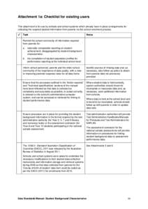 Attachment 1a: Checklist for existing users This attachment is for use by schools and school systems which already have in place arrangements for collecting the required student information from parents via the school en