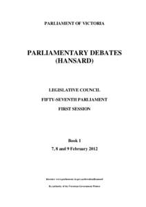 PARLIAMENT OF VICTORIA  PARLIAMENTARY DEBATES (HANSARD)  LEGISLATIVE COUNCIL