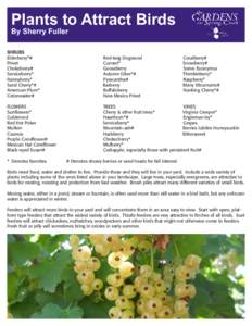 Plants to Attract Birds By Sherry Fuller SHRUBS Elderberry*#			 Privet				 Chokeberry#