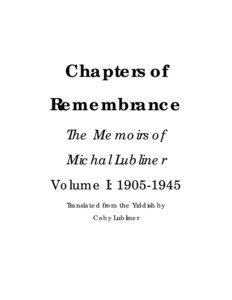 Chapters of Remembrance The Memoirs of