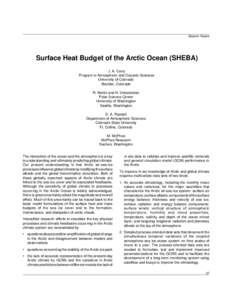 Session Papers  Surface Heat Budget of the Arctic Ocean (SHEBA) J. A. Curry Program in Atmospheric and Oceanic Sciences University of Colorado