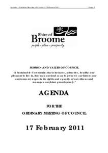 Agenda - Ordinary Meeting of Council 17 FebruaryPage 1 MISSION AND VALUES OF COUNCIL 