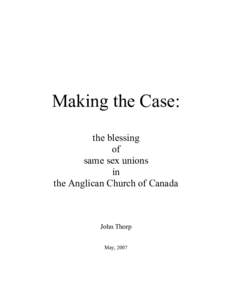 Making the Case: the blessing of same sex unions in the Anglican Church of Canada