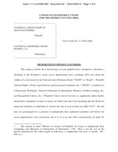 Case 1:11-cv[removed]ABJ Document 60  Filed[removed]Page 1 of 6 UNITED STATES DISTRICT COURT FOR THE DISTRICT OF COLUMBIA