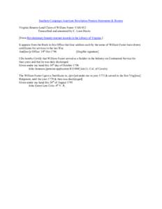 Southern Campaign American Revolution Pension Statements & Rosters Virginia Bounty-Land Claim of William Foster VAS1412 Transcribed and annotated by C. Leon Harris [From Revolutionary bounty-warrant records in the Librar