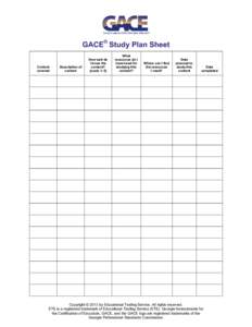 Georgia Assessment for the Certification of Educators (GACE) Study Plan Sheet